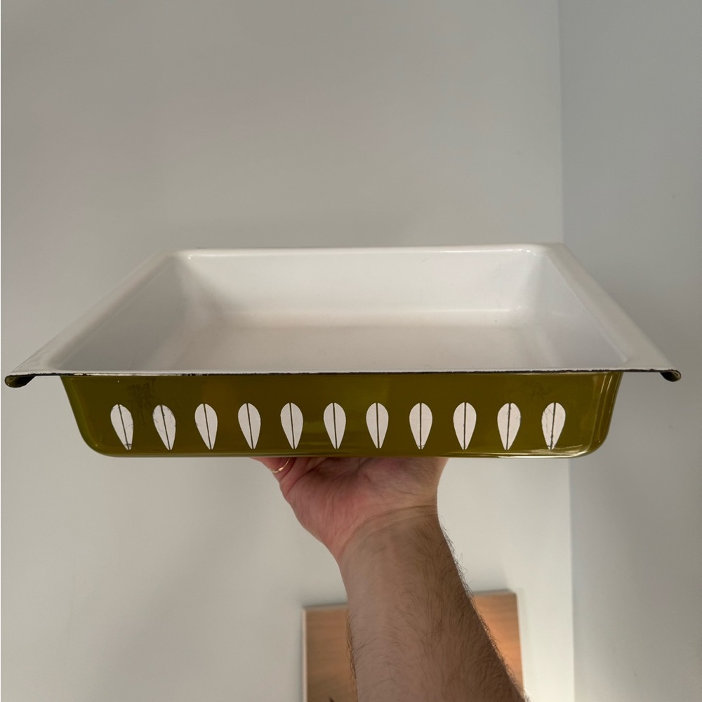 MCM Vintage Cathrineholm Lotus Casserole Baking Dish & Stand avocado green - Picture 9 of 14